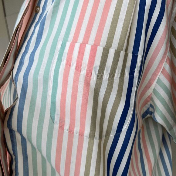 VTG 80s Corner Stone Pastel Stripe Shirt L XL Oversized Short Sleeve Button Up - Picture 8 of 9